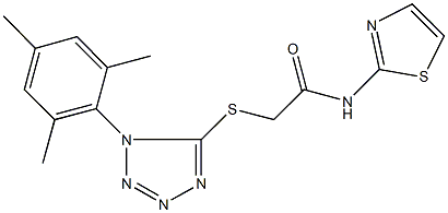 2-[(1-mesityl-1H-tetraazol-5-yl)sulfanyl]-N-(1,3-thiazol-2-yl)acetamide Struktur