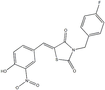 3-(4-fluorobenzyl)-5-{4-hydroxy-3-nitrobenzylidene}-1,3-thiazolidine-2,4-dione Struktur