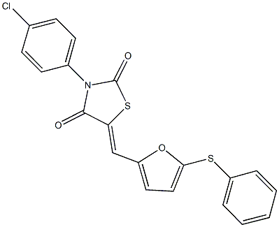 3-(4-chlorophenyl)-5-{[5-(phenylsulfanyl)-2-furyl]methylene}-1,3-thiazolidine-2,4-dione Struktur