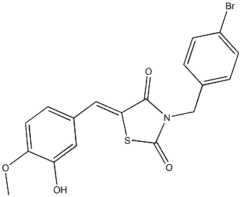 3-(4-bromobenzyl)-5-(3-hydroxy-4-methoxybenzylidene)-1,3-thiazolidine-2,4-dione Struktur