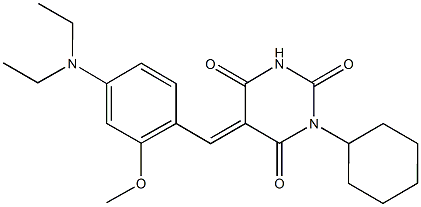 1-cyclohexyl-5-[4-(diethylamino)-2-methoxybenzylidene]-2,4,6(1H,3H,5H)-pyrimidinetrione Struktur