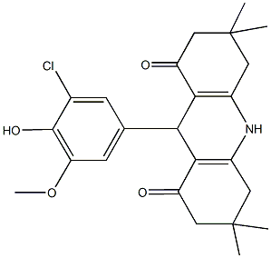 9-(3-chloro-4-hydroxy-5-methoxyphenyl)-3,3,6,6-tetramethyl-3,4,6,7,9,10-hexahydroacridine-1,8(2H,5H)-dione Struktur