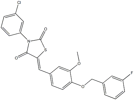 3-(3-chlorophenyl)-5-{4-[(3-fluorobenzyl)oxy]-3-methoxybenzylidene}-1,3-thiazolidine-2,4-dione Struktur