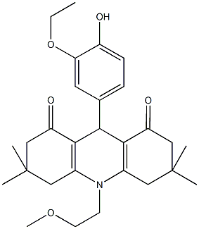 9-(3-ethoxy-4-hydroxyphenyl)-10-(2-methoxyethyl)-3,3,6,6-tetramethyl-3,4,6,7,9,10-hexahydro-1,8(2H,5H)-acridinedione Struktur