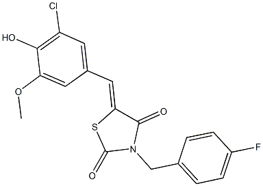 5-(3-chloro-4-hydroxy-5-methoxybenzylidene)-3-(4-fluorobenzyl)-1,3-thiazolidine-2,4-dione Struktur