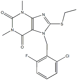 7-(2-chloro-6-fluorobenzyl)-8-(ethylsulfanyl)-1,3-dimethyl-3,7-dihydro-1H-purine-2,6-dione Struktur