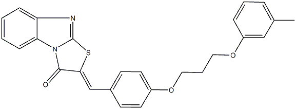 2-{4-[3-(3-methylphenoxy)propoxy]benzylidene}[1,3]thiazolo[3,2-a]benzimidazol-3(2H)-one Struktur