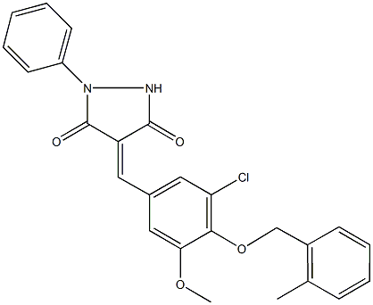 4-{3-chloro-5-methoxy-4-[(2-methylbenzyl)oxy]benzylidene}-1-phenyl-3,5-pyrazolidinedione Struktur