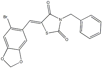 3-benzyl-5-[(6-bromo-1,3-benzodioxol-5-yl)methylene]-1,3-thiazolidine-2,4-dione Struktur