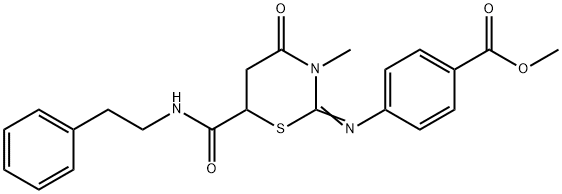 methyl 4-[(3-methyl-4-oxo-6-{[(2-phenylethyl)amino]carbonyl}-1,3-thiazinan-2-ylidene)amino]benzoate Struktur