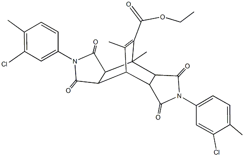 ethyl 4,10-bis(3-chloro-4-methylphenyl)-1,14-dimethyl-3,5,9,11-tetraoxo-4,10-diazatetracyclo[5.5.2.0~2,6~.0~8,12~]tetradec-13-ene-13-carboxylate Struktur