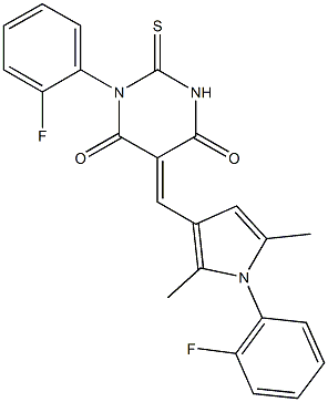 1-(2-fluorophenyl)-5-{[1-(2-fluorophenyl)-2,5-dimethyl-1H-pyrrol-3-yl]methylene}-2-thioxodihydro-4,6(1H,5H)-pyrimidinedione Struktur