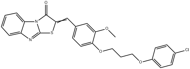 2-{4-[3-(4-chlorophenoxy)propoxy]-3-methoxybenzylidene}[1,3]thiazolo[3,2-a]benzimidazol-3(2H)-one Struktur