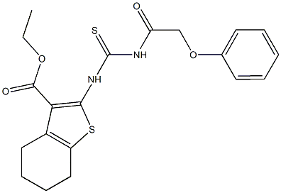 ethyl 2-({[(phenoxyacetyl)amino]carbothioyl}amino)-4,5,6,7-tetrahydro-1-benzothiophene-3-carboxylate Struktur