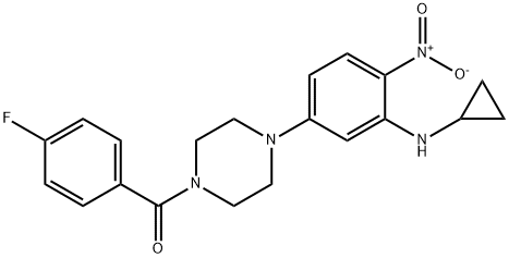 1-{3-(cyclopropylamino)-4-nitrophenyl}-4-(4-fluorobenzoyl)piperazine Struktur