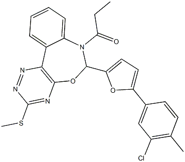 6-[5-(3-chloro-4-methylphenyl)-2-furyl]-3-(methylsulfanyl)-7-propionyl-6,7-dihydro[1,2,4]triazino[5,6-d][3,1]benzoxazepine Struktur