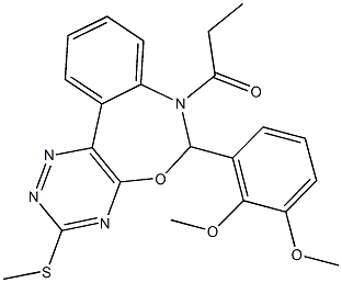 6-(2,3-dimethoxyphenyl)-3-(methylsulfanyl)-7-propionyl-6,7-dihydro[1,2,4]triazino[5,6-d][3,1]benzoxazepine Struktur