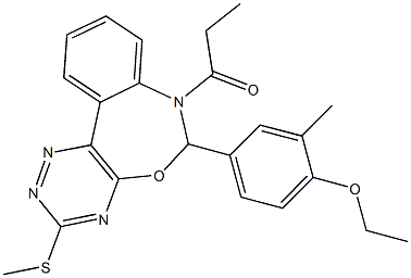 ethyl 2-methyl-4-[3-(methylsulfanyl)-7-propionyl-6,7-dihydro[1,2,4]triazino[5,6-d][3,1]benzoxazepin-6-yl]phenyl ether Struktur