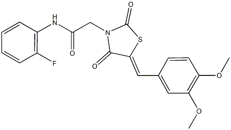 2-[5-(3,4-dimethoxybenzylidene)-2,4-dioxo-1,3-thiazolidin-3-yl]-N-(2-fluorophenyl)acetamide Struktur