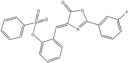 2-[(2-(3-fluorophenyl)-5-oxo-1,3-oxazol-4(5H)-ylidene)methyl]phenyl benzenesulfonate Struktur