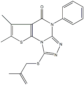 2,3-dimethyl-8-[(2-methyl-2-propenyl)sulfanyl]-5-phenylthieno[3,2-e][1,2,4]triazolo[4,3-a]pyrimidin-4(5H)-one Struktur