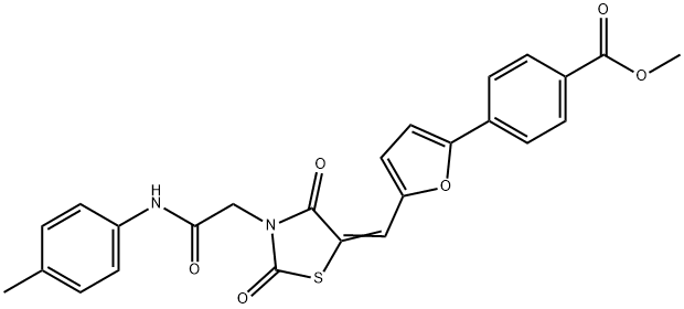 methyl 4-[5-({2,4-dioxo-3-[2-oxo-2-(4-toluidino)ethyl]-1,3-thiazolidin-5-ylidene}methyl)-2-furyl]benzoate Struktur