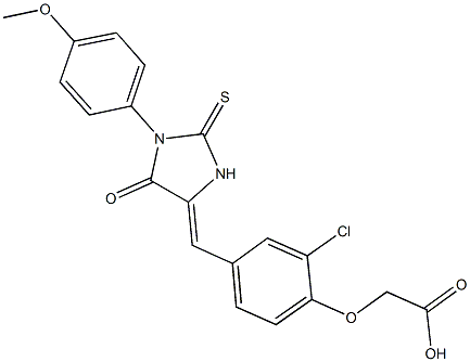 (2-chloro-4-{[1-(4-methoxyphenyl)-5-oxo-2-thioxo-4-imidazolidinylidene]methyl}phenoxy)acetic acid Struktur