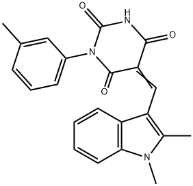 5-[(1,2-dimethyl-1H-indol-3-yl)methylene]-1-(3-methylphenyl)-2,4,6(1H,3H,5H)-pyrimidinetrione Struktur