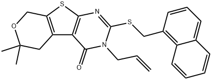 3-allyl-6,6-dimethyl-2-[(1-naphthylmethyl)sulfanyl]-3,5,6,8-tetrahydro-4H-pyrano[4',3':4,5]thieno[2,3-d]pyrimidin-4-one Struktur