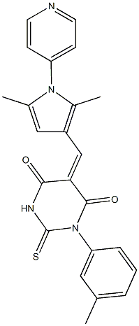 5-{[2,5-dimethyl-1-(4-pyridinyl)-1H-pyrrol-3-yl]methylene}-1-(3-methylphenyl)-2-thioxodihydro-4,6(1H,5H)-pyrimidinedione Struktur