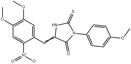 5-{2-nitro-4,5-dimethoxybenzylidene}-3-(4-methoxyphenyl)-2-thioxo-4-imidazolidinone Struktur