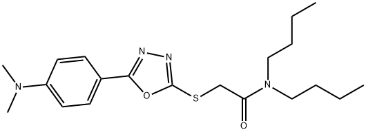 N,N-dibutyl-2-({5-[4-(dimethylamino)phenyl]-1,3,4-oxadiazol-2-yl}sulfanyl)acetamide Struktur