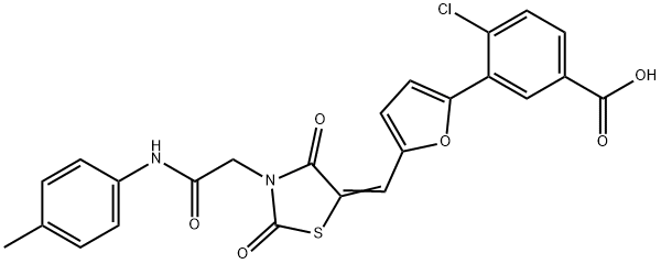 4-chloro-3-[5-({2,4-dioxo-3-[2-oxo-2-(4-toluidino)ethyl]-1,3-thiazolidin-5-ylidene}methyl)-2-furyl]benzoic acid Struktur