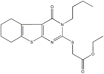 ethyl [(3-butyl-4-oxo-3,4,5,6,7,8-hexahydro[1]benzothieno[2,3-d]pyrimidin-2-yl)sulfanyl]acetate Struktur