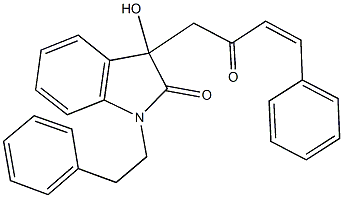 3-hydroxy-3-(2-oxo-4-phenyl-3-butenyl)-1-(2-phenylethyl)-1,3-dihydro-2H-indol-2-one Struktur