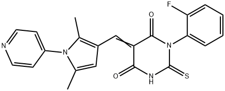 5-{[2,5-dimethyl-1-(4-pyridinyl)-1H-pyrrol-3-yl]methylene}-1-(2-fluorophenyl)-2-thioxodihydro-4,6(1H,5H)-pyrimidinedione Struktur