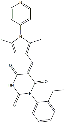 5-{[2,5-dimethyl-1-(4-pyridinyl)-1H-pyrrol-3-yl]methylene}-1-(2-ethylphenyl)-2-thioxodihydro-4,6(1H,5H)-pyrimidinedione Struktur