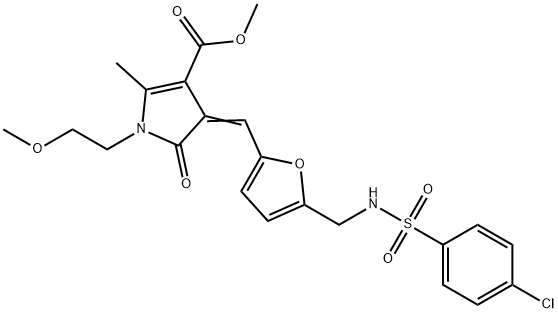 methyl 4-{[5-({[(4-chlorophenyl)sulfonyl]amino}methyl)-2-furyl]methylene}-1-(2-methoxyethyl)-2-methyl-5-oxo-4,5-dihydro-1H-pyrrole-3-carboxylate Struktur