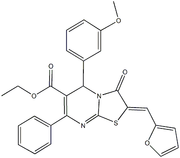 ethyl 2-(2-furylmethylene)-5-(3-methoxyphenyl)-3-oxo-7-phenyl-2,3-dihydro-5H-[1,3]thiazolo[3,2-a]pyrimidine-6-carboxylate Struktur