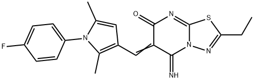 2-ethyl-6-{[1-(4-fluorophenyl)-2,5-dimethyl-1H-pyrrol-3-yl]methylene}-5-imino-5,6-dihydro-7H-[1,3,4]thiadiazolo[3,2-a]pyrimidin-7-one Struktur