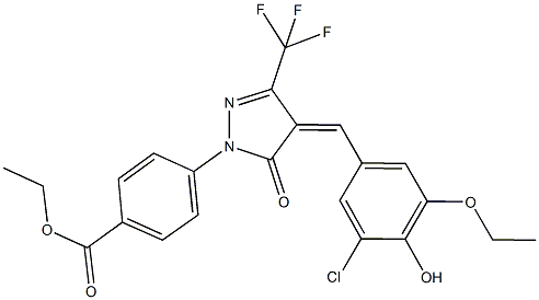 ethyl 4-[4-(3-chloro-5-ethoxy-4-hydroxybenzylidene)-5-oxo-3-(trifluoromethyl)-4,5-dihydro-1H-pyrazol-1-yl]benzoate Struktur