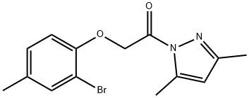 1-[(2-bromo-4-methylphenoxy)acetyl]-3,5-dimethyl-1H-pyrazole Struktur