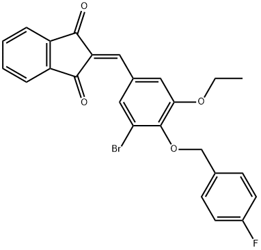 2-{3-bromo-5-ethoxy-4-[(4-fluorobenzyl)oxy]benzylidene}-1H-indene-1,3(2H)-dione Struktur