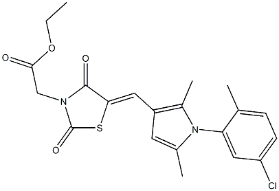 ethyl (5-{[1-(5-chloro-2-methylphenyl)-2,5-dimethyl-1H-pyrrol-3-yl]methylene}-2,4-dioxo-1,3-thiazolidin-3-yl)acetate Struktur