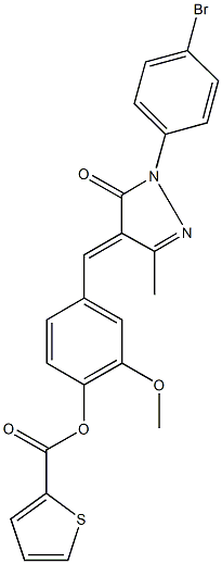 4-{[1-(4-bromophenyl)-3-methyl-5-oxo-1,5-dihydro-4H-pyrazol-4-ylidene]methyl}-2-methoxyphenyl 2-thiophenecarboxylate Struktur