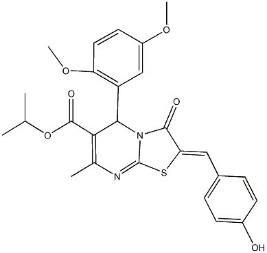 isopropyl 5-(2,5-dimethoxyphenyl)-2-(4-hydroxybenzylidene)-7-methyl-3-oxo-2,3-dihydro-5H-[1,3]thiazolo[3,2-a]pyrimidine-6-carboxylate Struktur