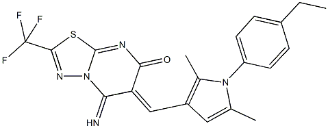 6-{[1-(4-ethylphenyl)-2,5-dimethyl-1H-pyrrol-3-yl]methylene}-5-imino-2-(trifluoromethyl)-5,6-dihydro-7H-[1,3,4]thiadiazolo[3,2-a]pyrimidin-7-one Struktur