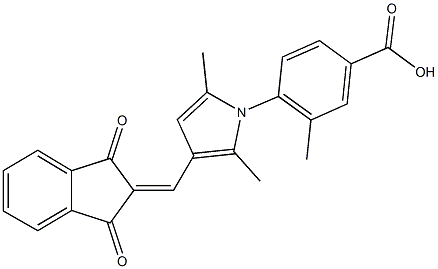 4-{3-[(1,3-dioxo-1,3-dihydro-2H-inden-2-ylidene)methyl]-2,5-dimethyl-1H-pyrrol-1-yl}-3-methylbenzoic acid Struktur