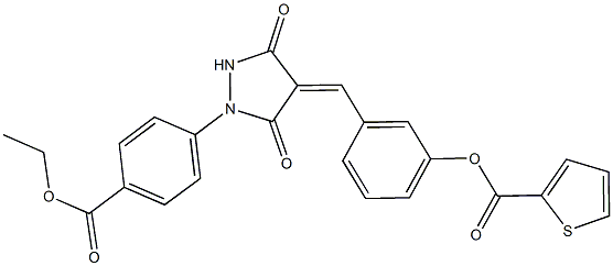 3-({1-[4-(ethoxycarbonyl)phenyl]-3,5-dioxo-4-pyrazolidinylidene}methyl)phenyl 2-thiophenecarboxylate Struktur