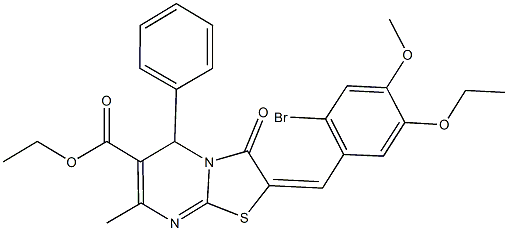 ethyl 2-(2-bromo-5-ethoxy-4-methoxybenzylidene)-7-methyl-3-oxo-5-phenyl-2,3-dihydro-5H-[1,3]thiazolo[3,2-a]pyrimidine-6-carboxylate Struktur